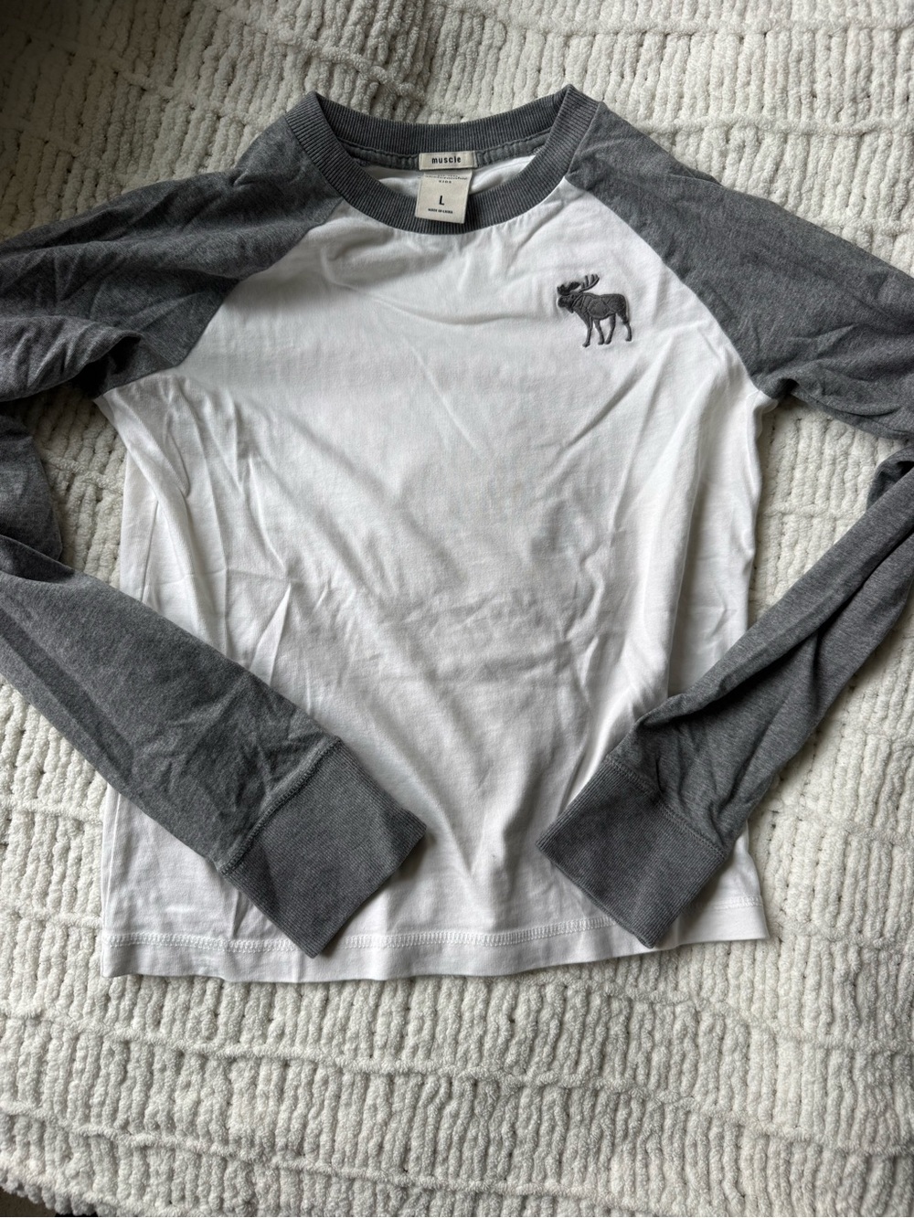 Abercrombie & Fitch White Body with Gray Raglan Long-Sleeve Tee